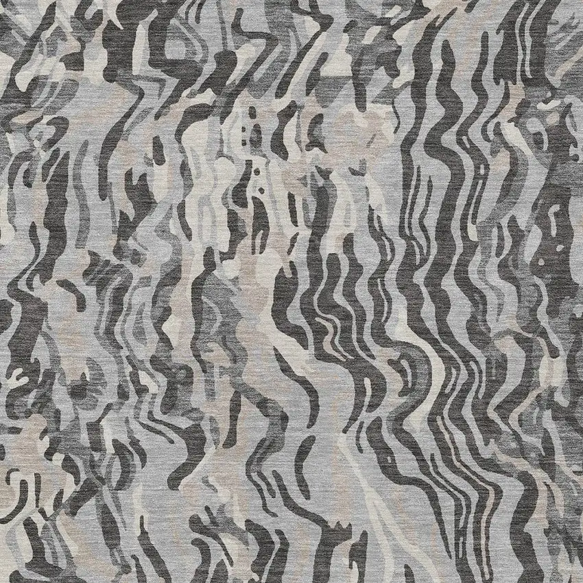 Gray Charcoal And Beige Abstract Washable Indoor Outdoor Area Rug Photo 5