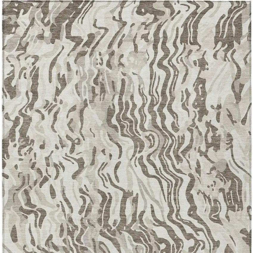 Gray Charcoal And Beige Abstract Washable Indoor Outdoor Area Rug Photo 7