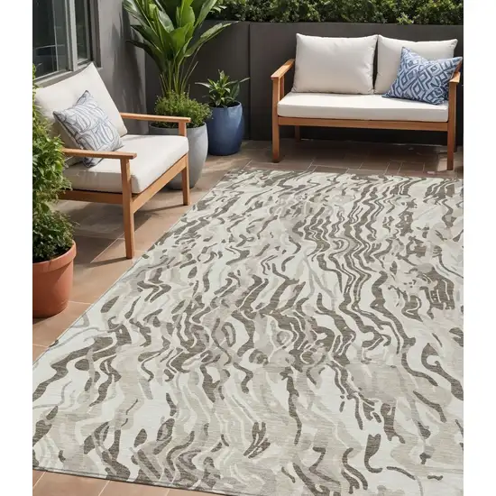 Gray Charcoal And Beige Abstract Washable Indoor Outdoor Area Rug Photo 1