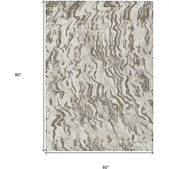 Gray Charcoal And Beige Abstract Washable Indoor Outdoor Area Rug Photo 3