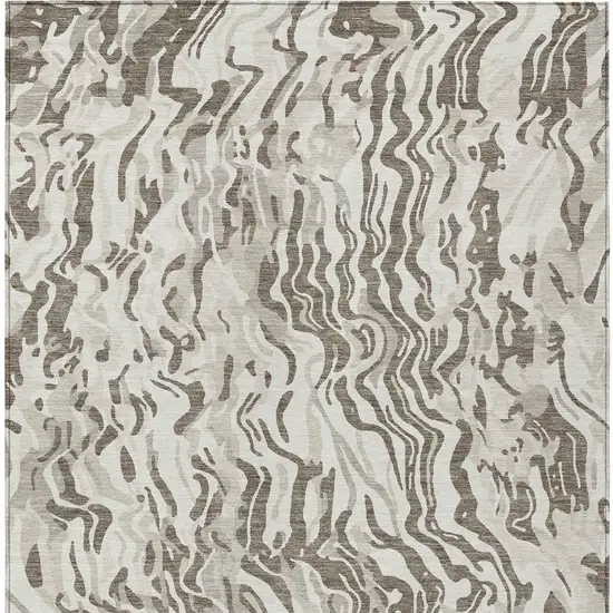 Gray Charcoal And Beige Abstract Washable Indoor Outdoor Area Rug Photo 7