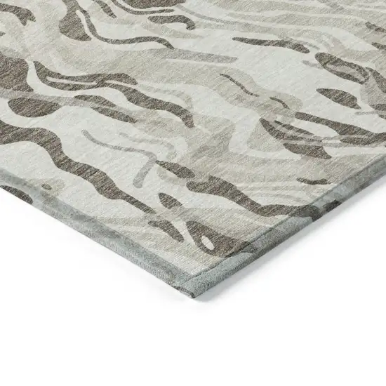 Gray Charcoal And Beige Abstract Washable Indoor Outdoor Area Rug Photo 5