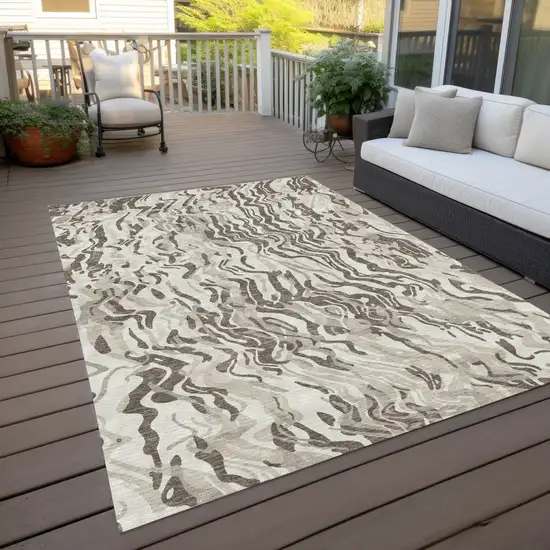 Gray Charcoal And Beige Abstract Washable Indoor Outdoor Area Rug Photo 8