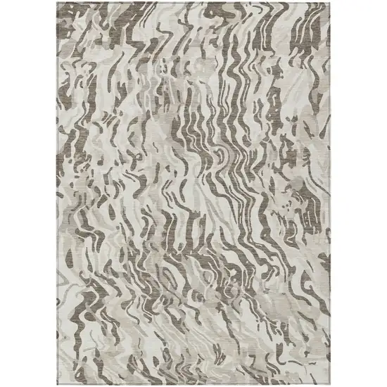 Gray Charcoal And Beige Abstract Washable Indoor Outdoor Area Rug Photo 2