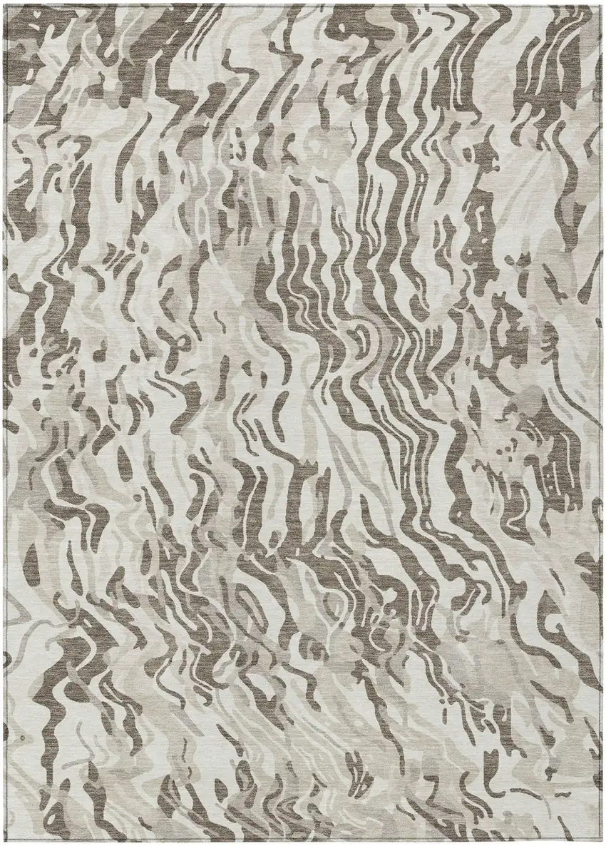 Gray Charcoal And Beige Abstract Washable Indoor Outdoor Area Rug Photo 2