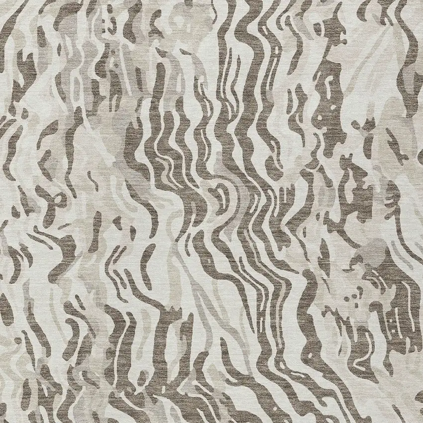 Gray Charcoal And Beige Abstract Washable Indoor Outdoor Area Rug Photo 6