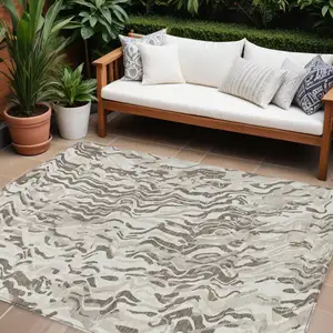 Photo of Gray Charcoal And Beige Abstract Washable Indoor Outdoor Area Rug