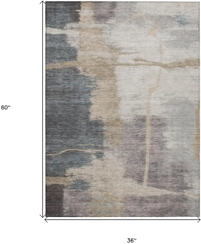 Gray Charcoal And Beige Abstract Washable Indoor Outdoor Area Rug Photo 3