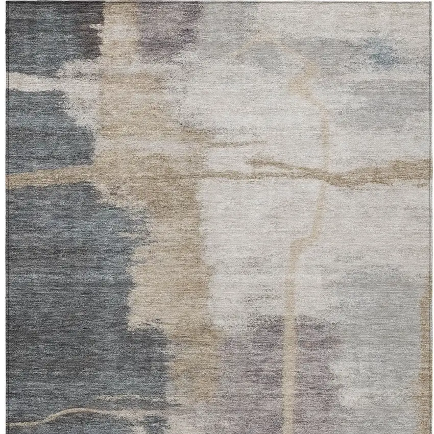 Gray Charcoal And Beige Abstract Washable Indoor Outdoor Area Rug Photo 6
