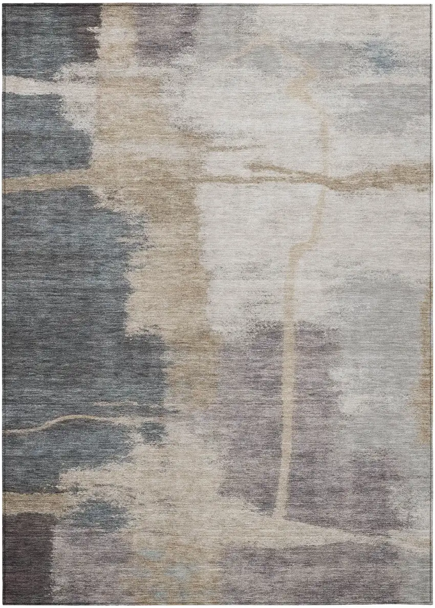 Gray Charcoal And Beige Abstract Washable Indoor Outdoor Area Rug Photo 2