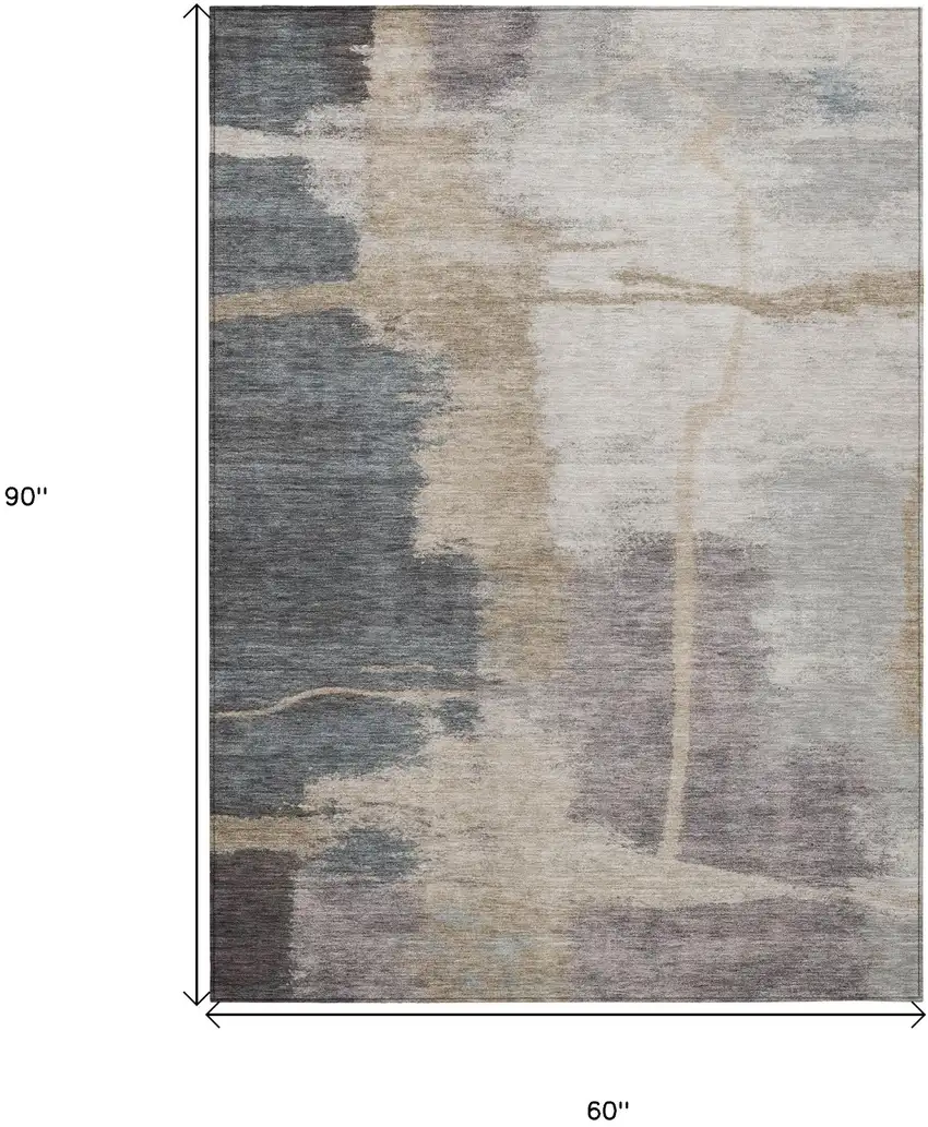 Gray Charcoal And Beige Abstract Washable Indoor Outdoor Area Rug Photo 3