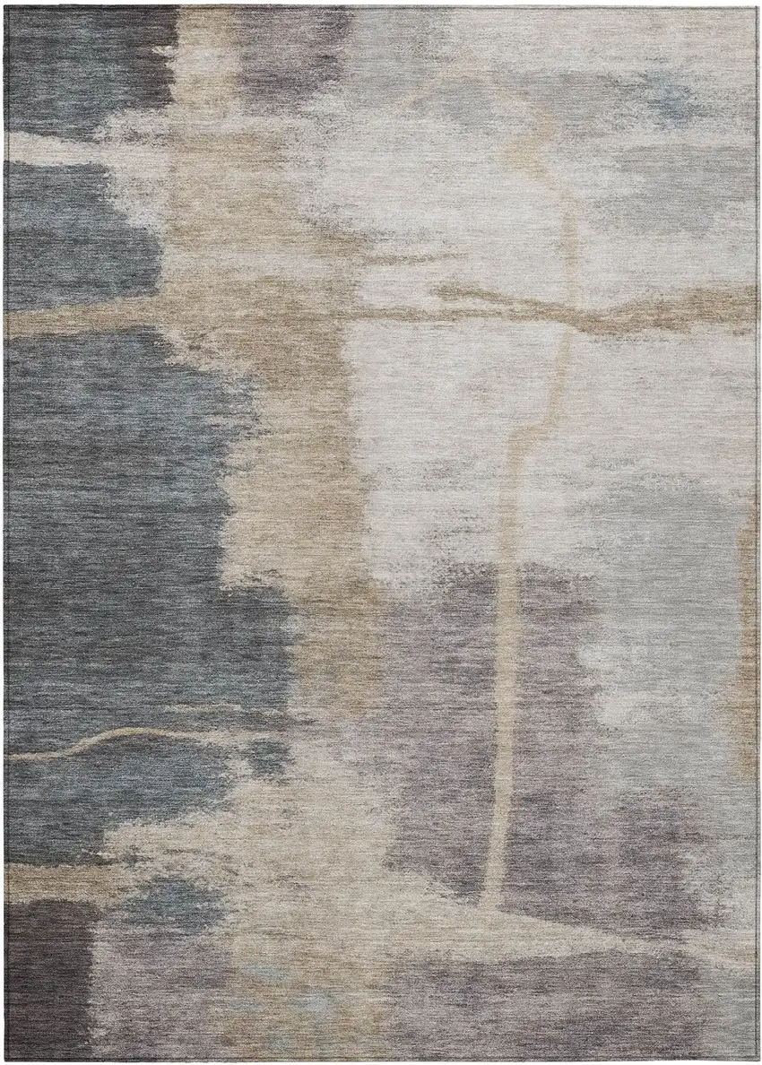 Gray Charcoal And Beige Abstract Washable Indoor Outdoor Area Rug Photo 2