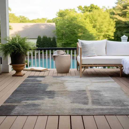 Gray Charcoal And Beige Abstract Washable Indoor Outdoor Area Rug Photo 9