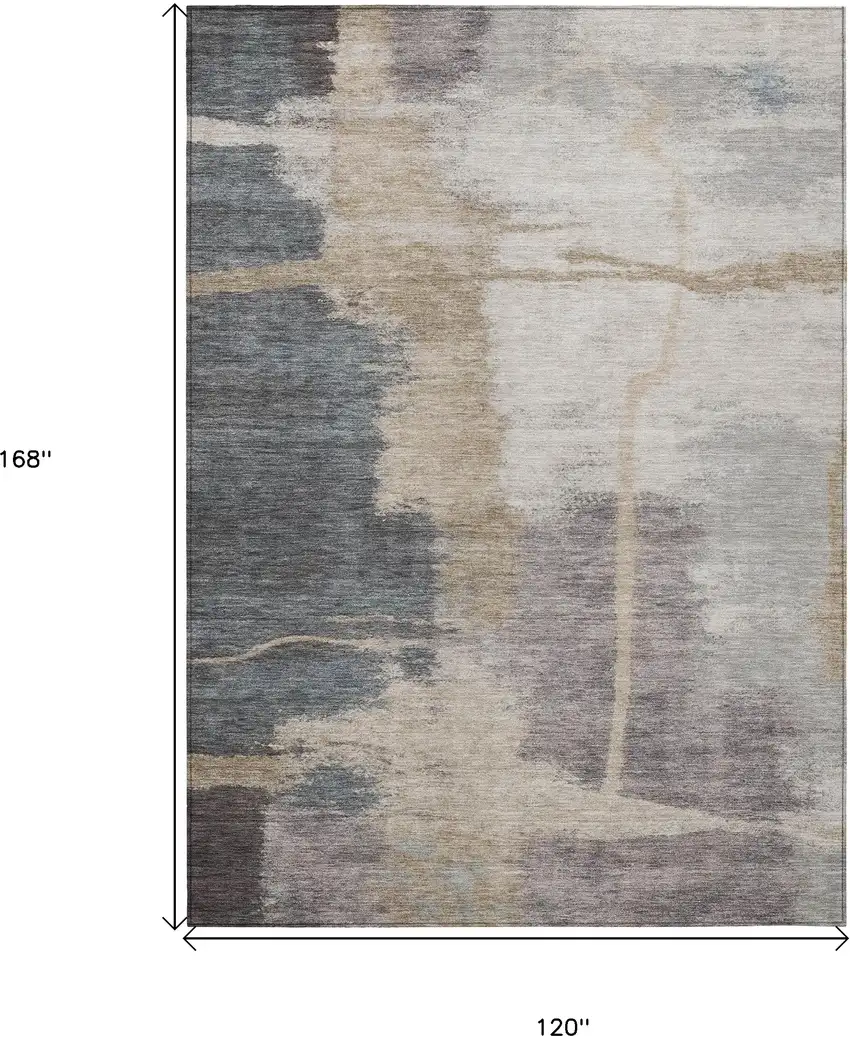 Gray Charcoal And Beige Abstract Washable Indoor Outdoor Area Rug Photo 3