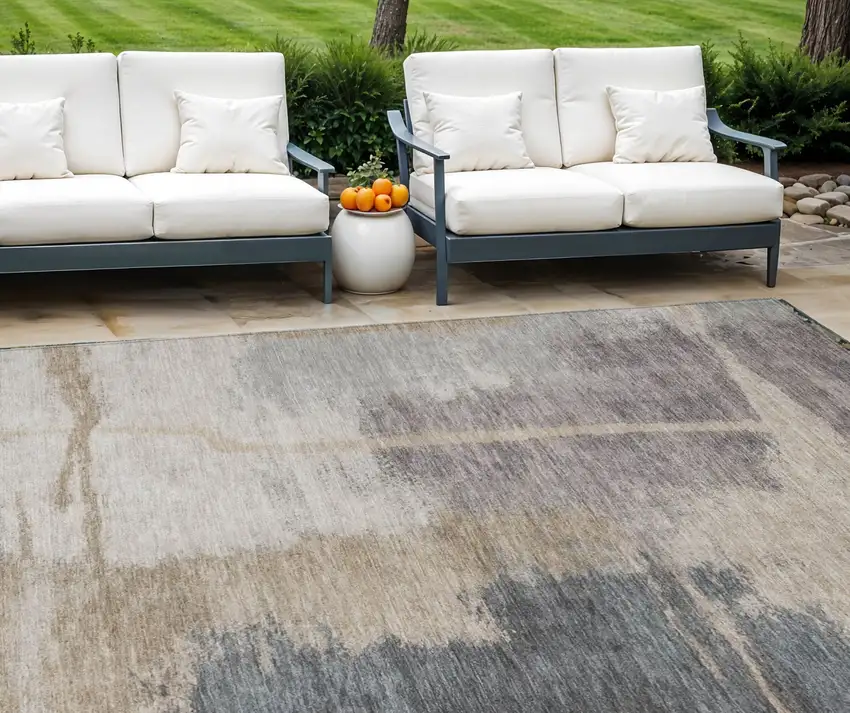 Gray Charcoal And Beige Abstract Washable Indoor Outdoor Area Rug Photo 1