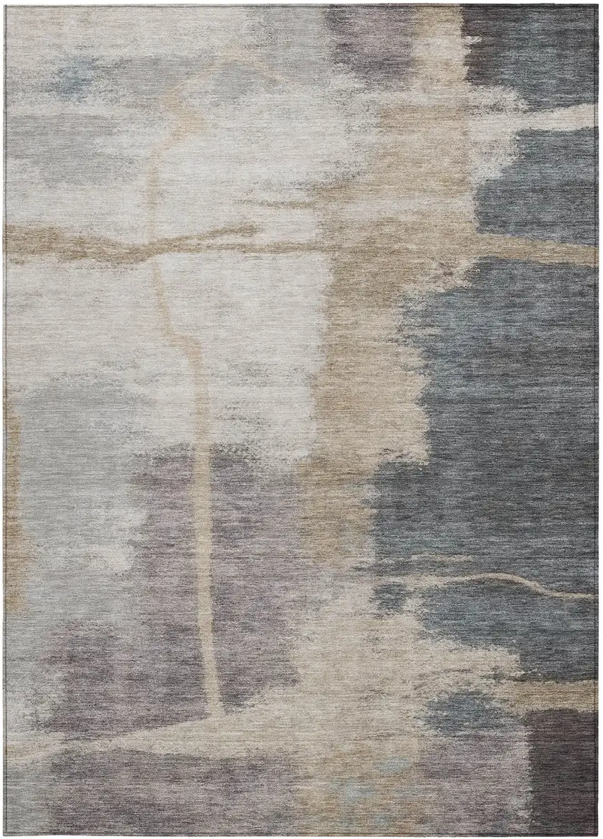 Gray Charcoal And Beige Abstract Washable Indoor Outdoor Area Rug Photo 7