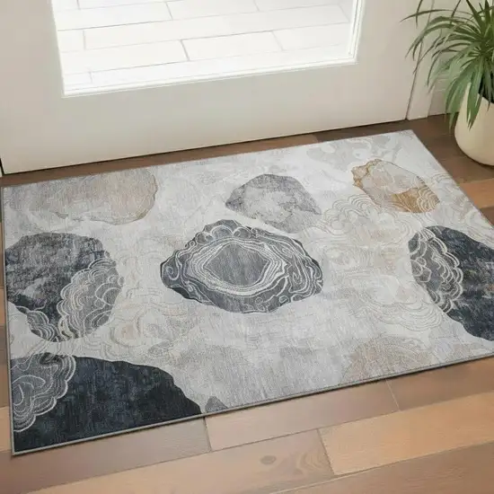 Gray Charcoal And Beige Geometric Washable Area Rug With UV Protection Photo 2