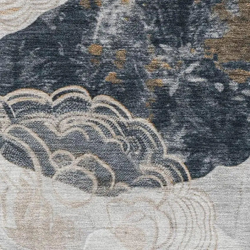 Gray Charcoal And Beige Geometric Washable Area Rug With UV Protection Photo 2