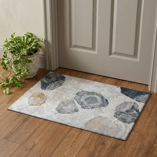Gray Charcoal And Beige Geometric Washable Area Rug With UV Protection Photo 1