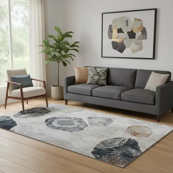 Gray Charcoal And Beige Geometric Washable Area Rug With UV Protection Photo 2