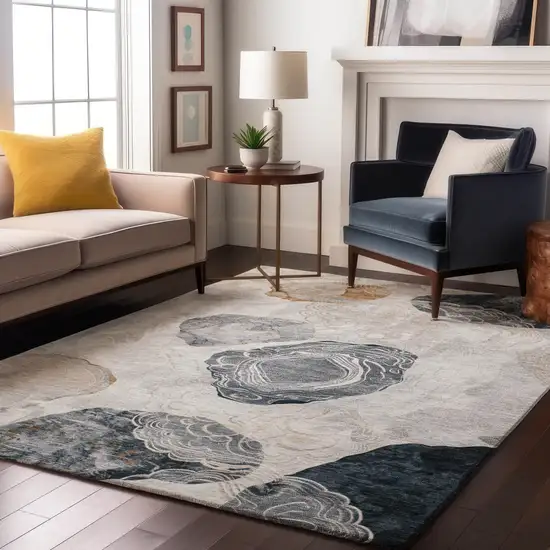 Gray Charcoal And Beige Geometric Washable Area Rug With UV Protection Photo 5