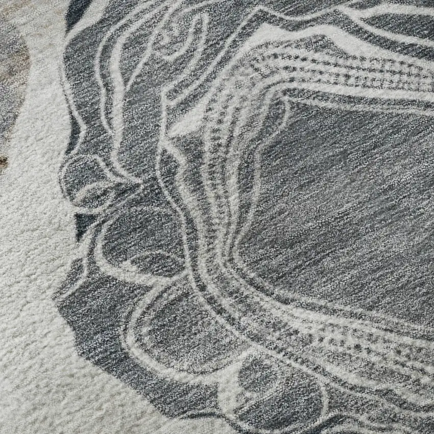 Gray Charcoal And Beige Geometric Washable Area Rug With UV Protection Photo 9