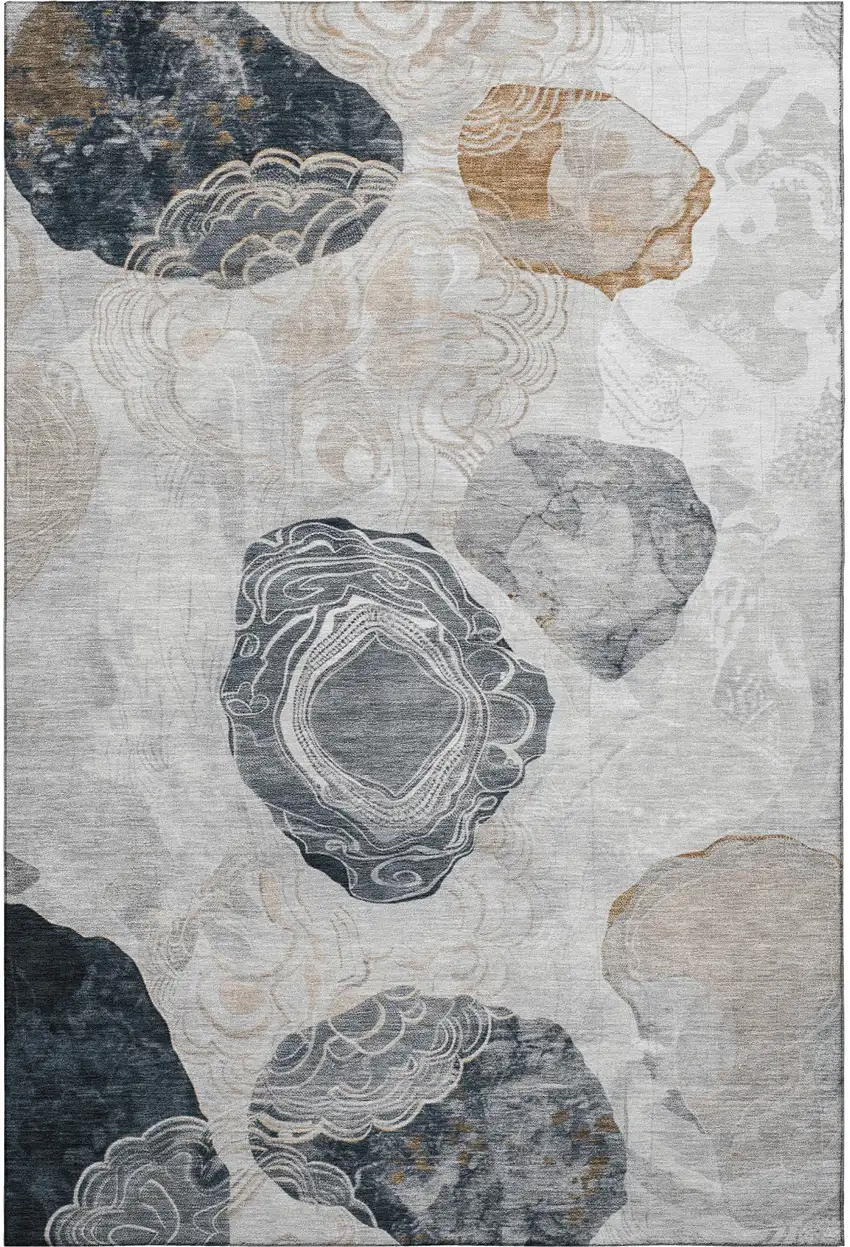 Gray Charcoal And Beige Geometric Washable Area Rug With UV Protection Photo 3