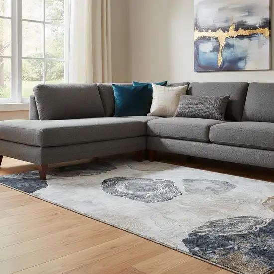 Gray Charcoal And Beige Geometric Washable Area Rug With UV Protection Photo 2