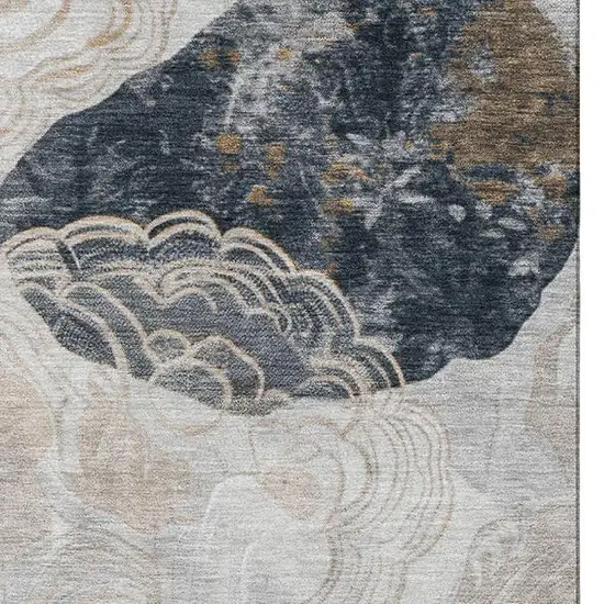 Gray Charcoal And Beige Geometric Washable Area Rug With UV Protection Photo 3