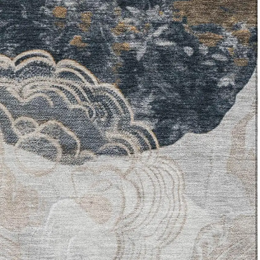 Gray Charcoal And Beige Geometric Washable Area Rug With UV Protection Photo 2