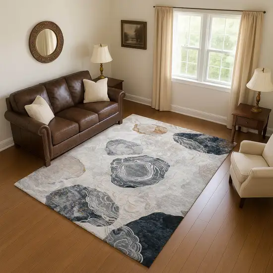 Gray Charcoal And Beige Geometric Washable Area Rug With UV Protection Photo 4
