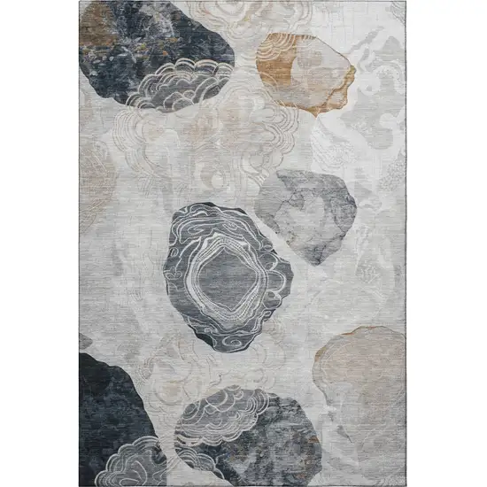 Gray Charcoal And Beige Geometric Washable Area Rug With UV Protection Photo 3