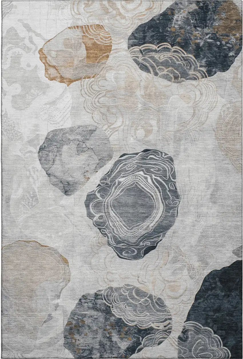 Gray Charcoal And Beige Geometric Washable Area Rug With UV Protection Photo 1