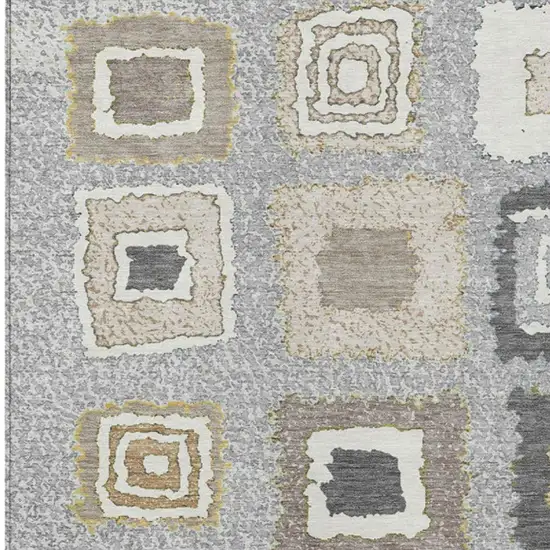 Gray Charcoal And Beige Geometric Washable Indoor Outdoor Area Rug Photo 8