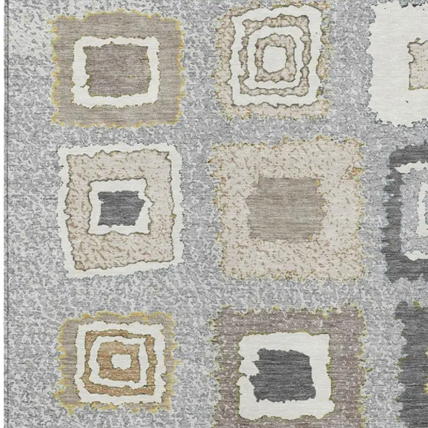 Gray Charcoal And Beige Geometric Washable Indoor Outdoor Area Rug Photo 8