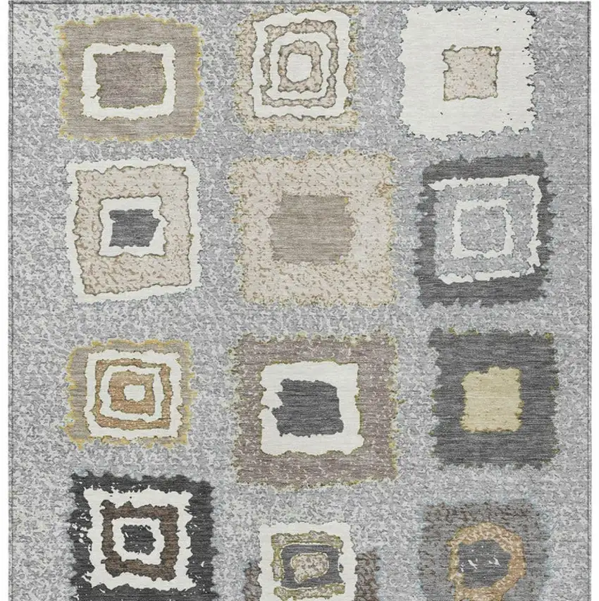 Gray Charcoal And Beige Geometric Washable Indoor Outdoor Area Rug Photo 6