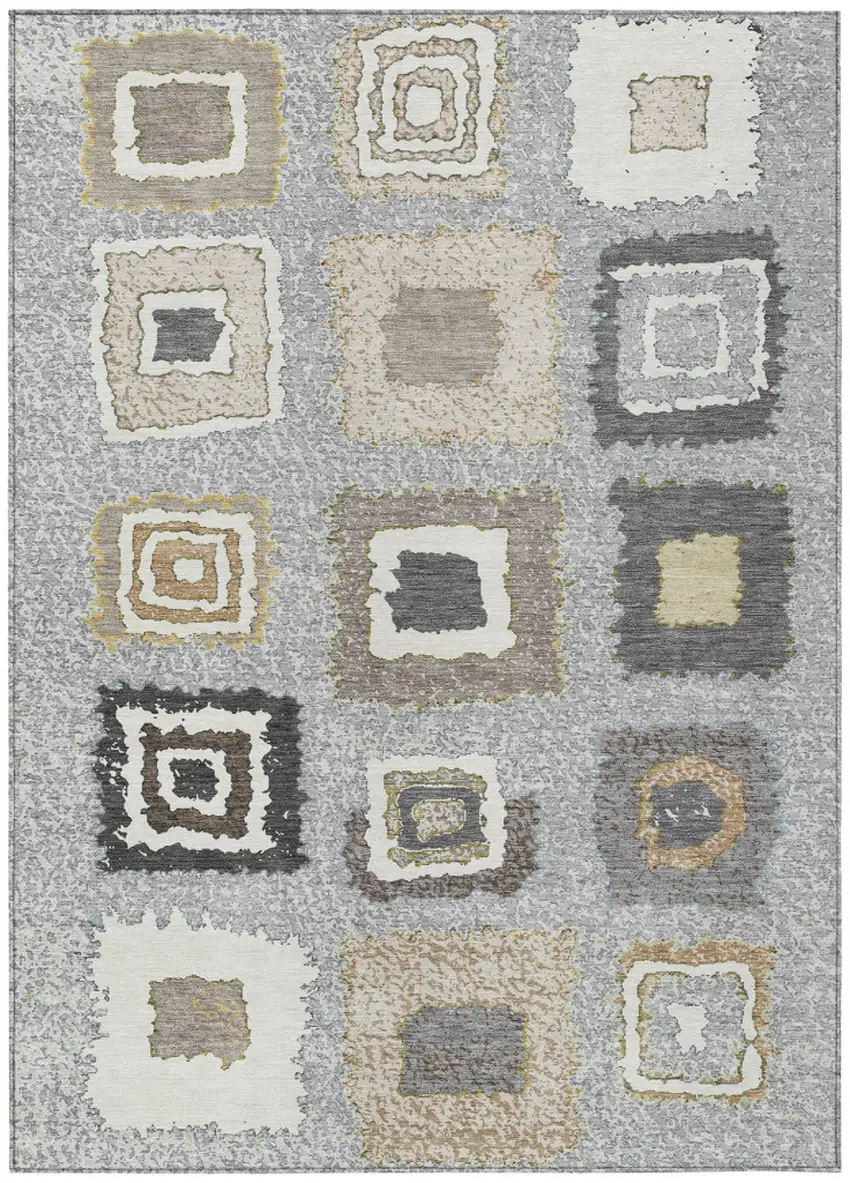 Gray Charcoal And Beige Geometric Washable Indoor Outdoor Area Rug Photo 1