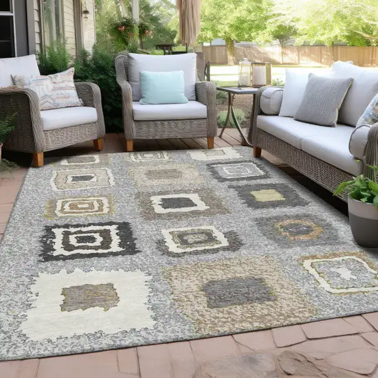 Gray Charcoal And Beige Geometric Washable Indoor Outdoor Area Rug Photo 5