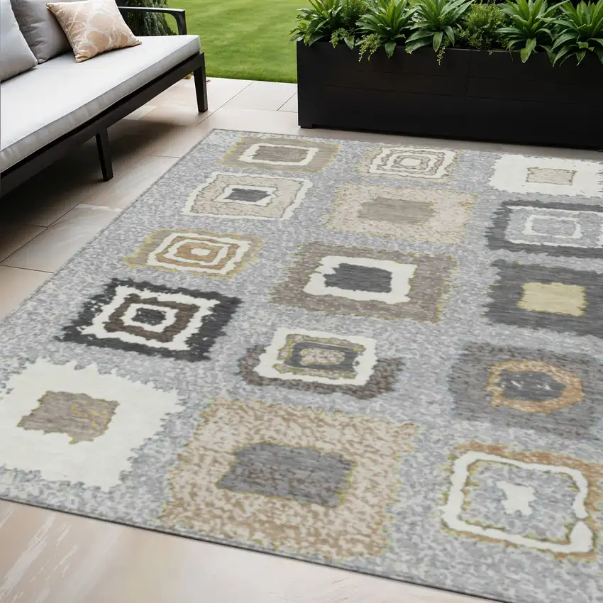 Gray Charcoal And Beige Geometric Washable Indoor Outdoor Area Rug Photo 2