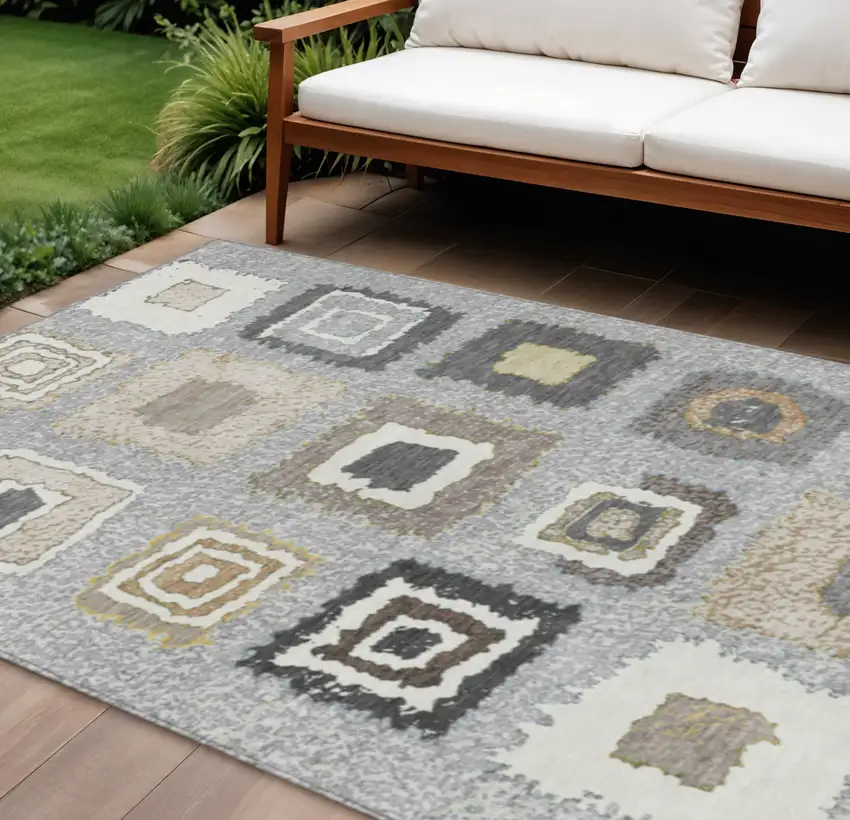 Gray Charcoal And Beige Geometric Washable Indoor Outdoor Area Rug Photo 2