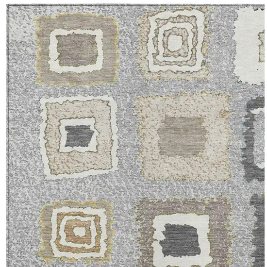 Gray Charcoal And Beige Geometric Washable Indoor Outdoor Area Rug Photo 3