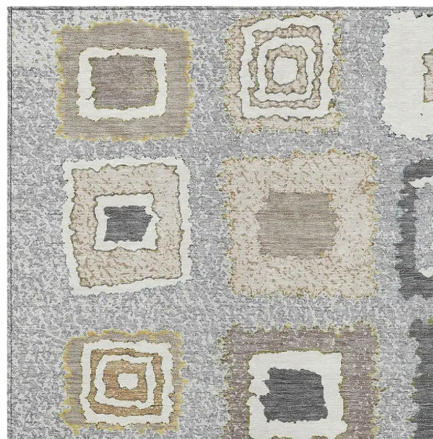 Gray Charcoal And Beige Geometric Washable Indoor Outdoor Area Rug Photo 3