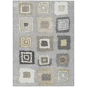 Photo of Gray Charcoal And Beige Geometric Washable Indoor Outdoor Area Rug