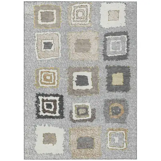 Gray Charcoal And Beige Geometric Washable Indoor Outdoor Area Rug Photo 1