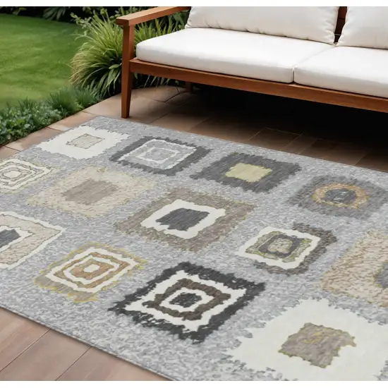 Gray Charcoal And Beige Geometric Washable Indoor Outdoor Area Rug Photo 2