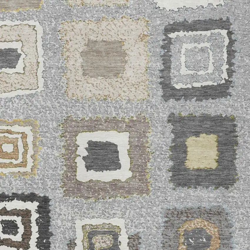Gray Charcoal And Beige Geometric Washable Indoor Outdoor Area Rug Photo 4