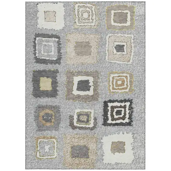 Gray Charcoal And Beige Geometric Washable Indoor Outdoor Area Rug Photo 3