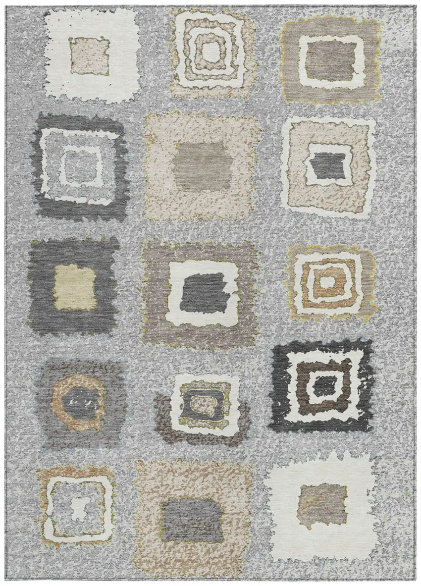 Gray Charcoal And Beige Geometric Washable Indoor Outdoor Area Rug Photo 3