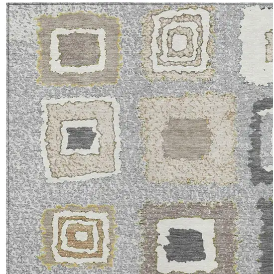 Gray Charcoal And Beige Geometric Washable Indoor Outdoor Area Rug Photo 3