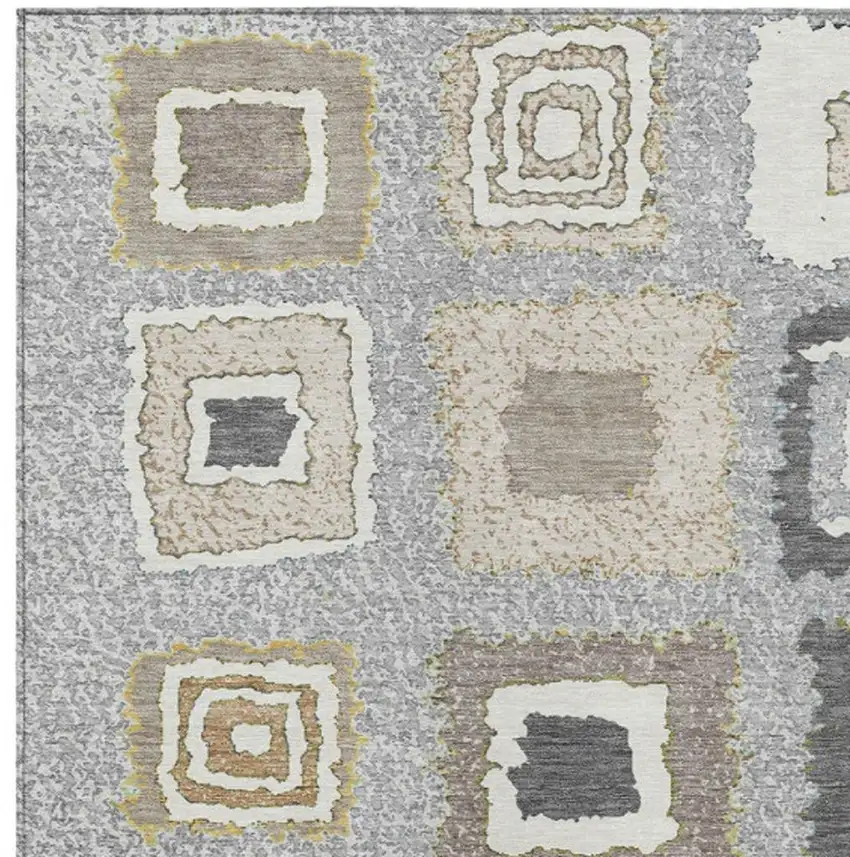 Gray Charcoal And Beige Geometric Washable Indoor Outdoor Area Rug Photo 3